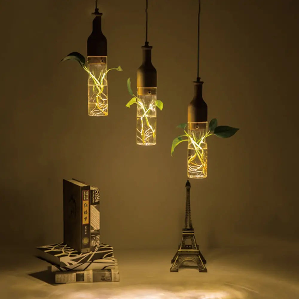 Industrial Wood And Glass Pendant Lighting With Multi Bulbs Wine Bottle Design For Restaurants