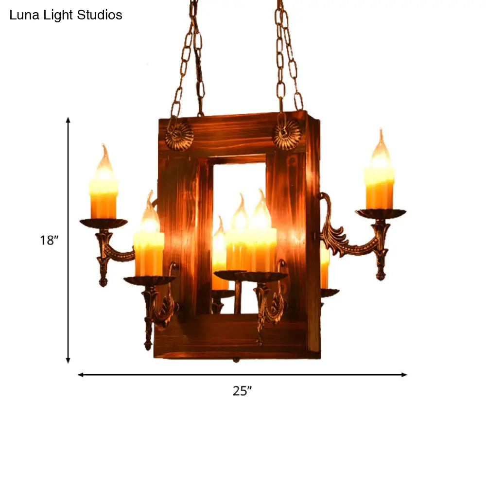 Industrial Wood Candelabra Chandelier With 5/7 Hanging Lights In Brown Finish