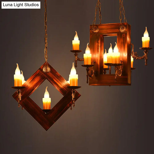 Industrial Wood Candelabra Chandelier - Brown 5/7-Light Hanging Ceiling Light Fixture 5 /