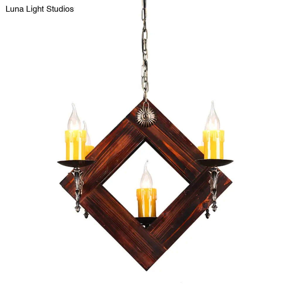 Industrial Wood Candelabra Chandelier With 5/7 Hanging Lights In Brown Finish