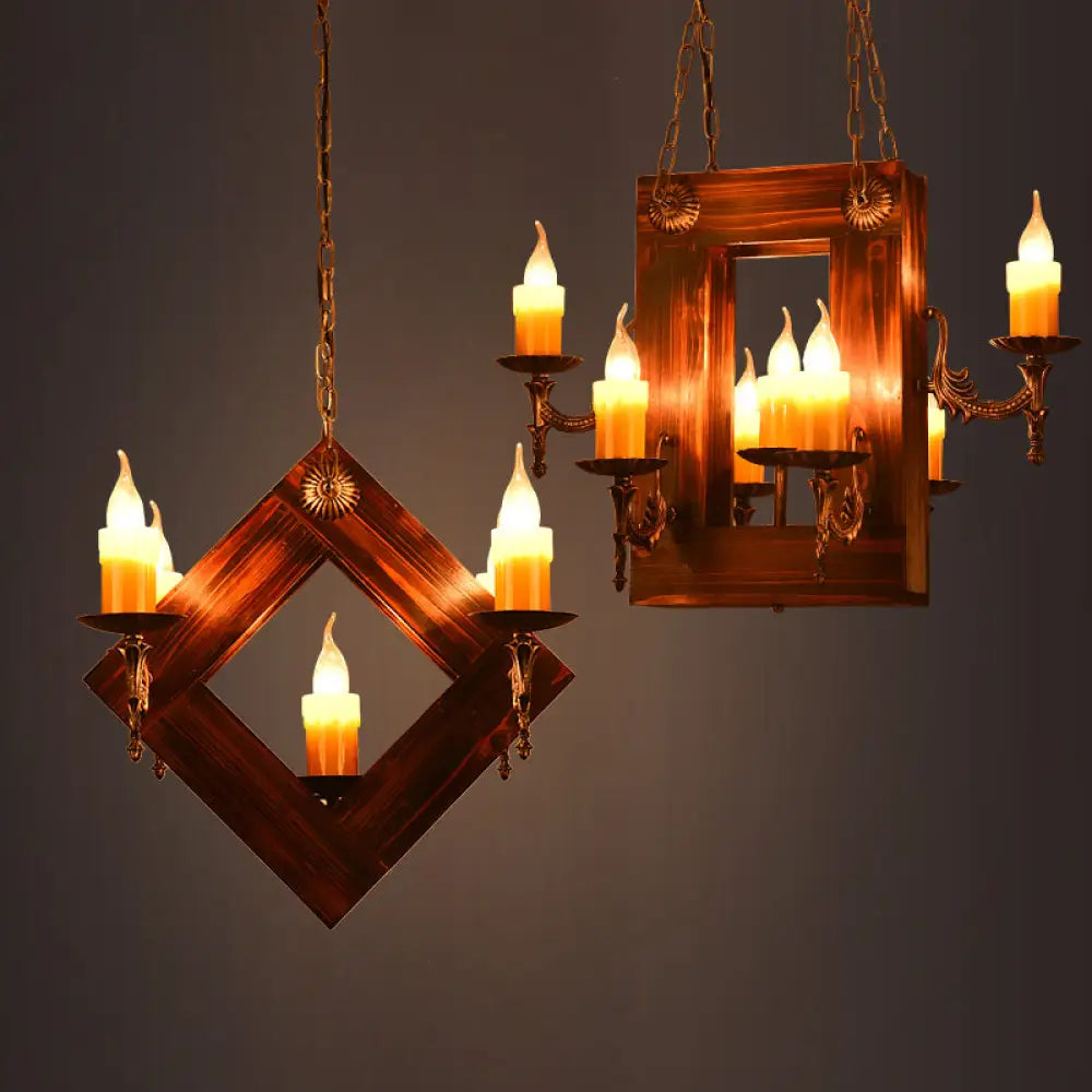 Industrial Wood Candelabra Chandelier With 5/7 Hanging Lights In Brown Finish 5 /