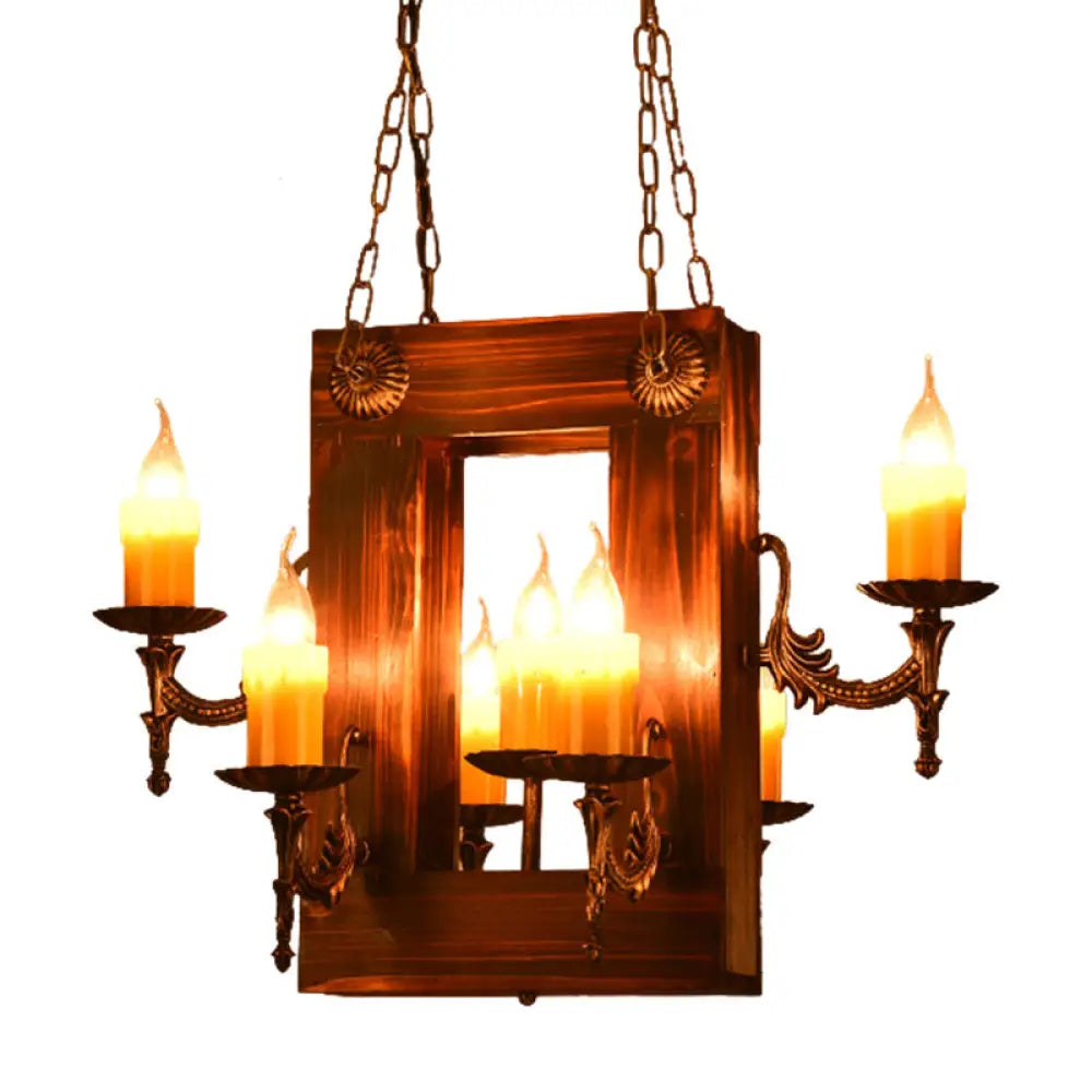 Industrial Wood Candelabra Chandelier With 5/7 Hanging Lights In Brown Finish 7 /