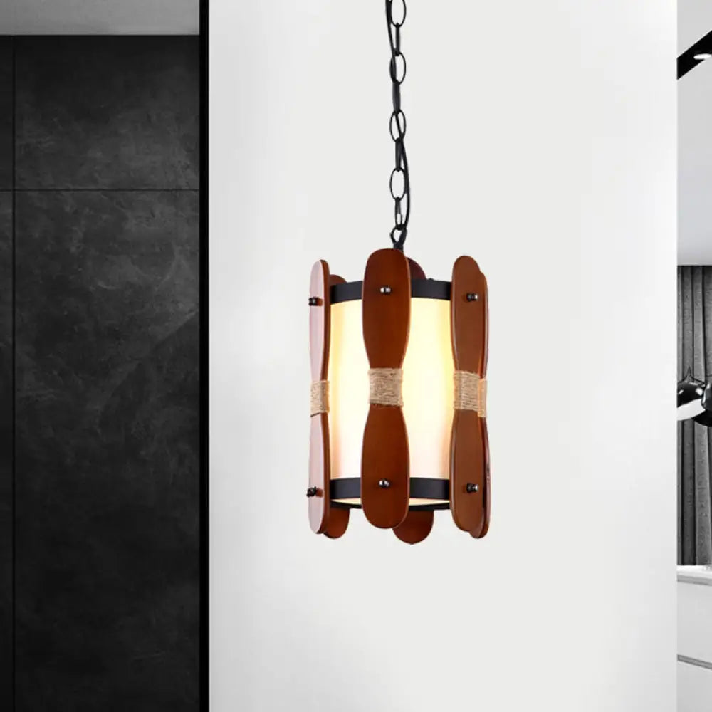 Industrial Wood Ceiling Lamp With Cream Glass Shade White