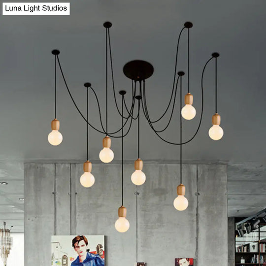 Industrial Wood Dining Room Pendant Lamp With Exposed Bulb And Swag Design