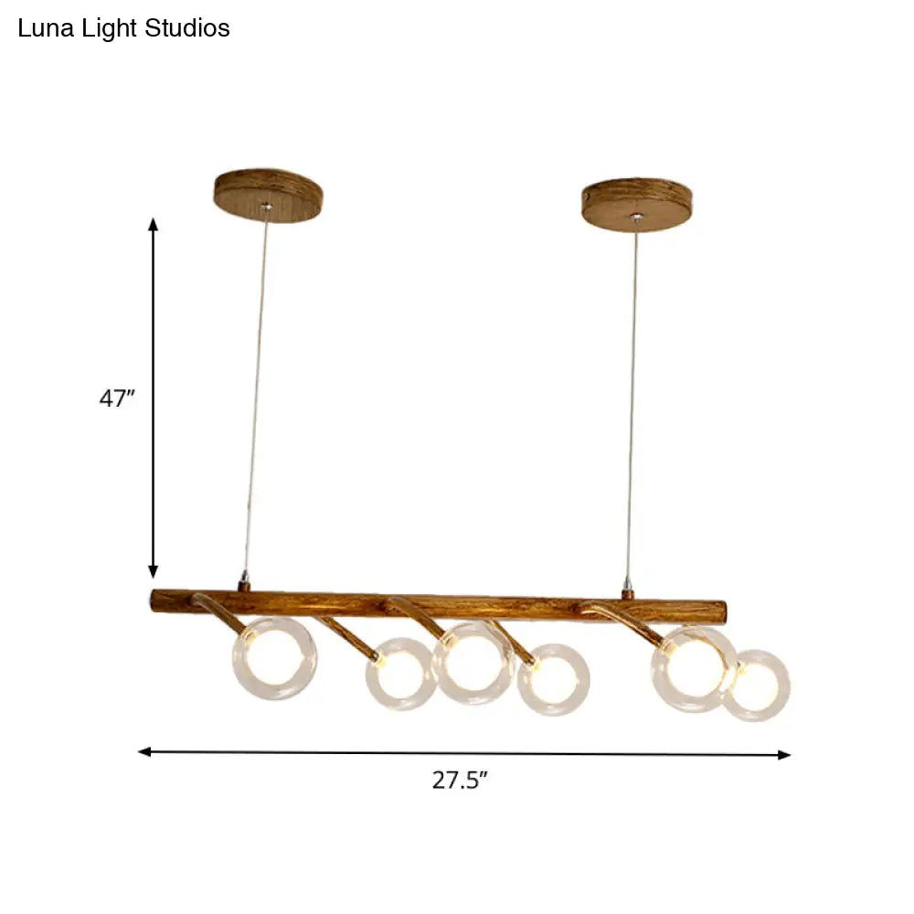 Industrial Wooden Chandelier Branching Drop Pendant 6/8 Head Brown With Modo Clear Glass Shade For