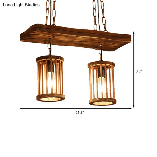 Industrial Wooden Chandelier With Cylinder Shades - 2/3 Light Ceiling Lamp For Dining Room