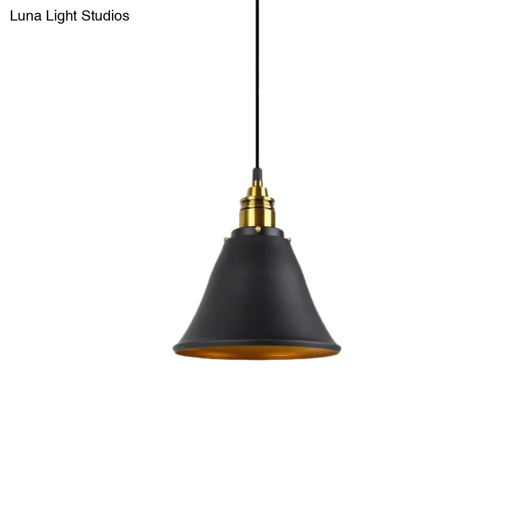 Industrial Hanging Pendant Lamp - 1-Light Wrought Iron Black/White/Gold Bell Shade For Living Room