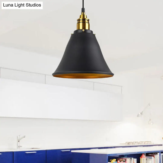 Industrial Hanging Pendant Lamp - 1-Light Wrought Iron Black/White/Gold Bell Shade For Living Room