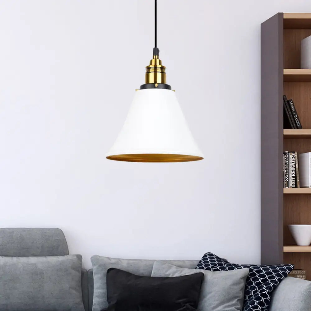Industrial Wrought Iron Pendant Light With Bell Shade - Black/White/Gold Ideal For Living Room