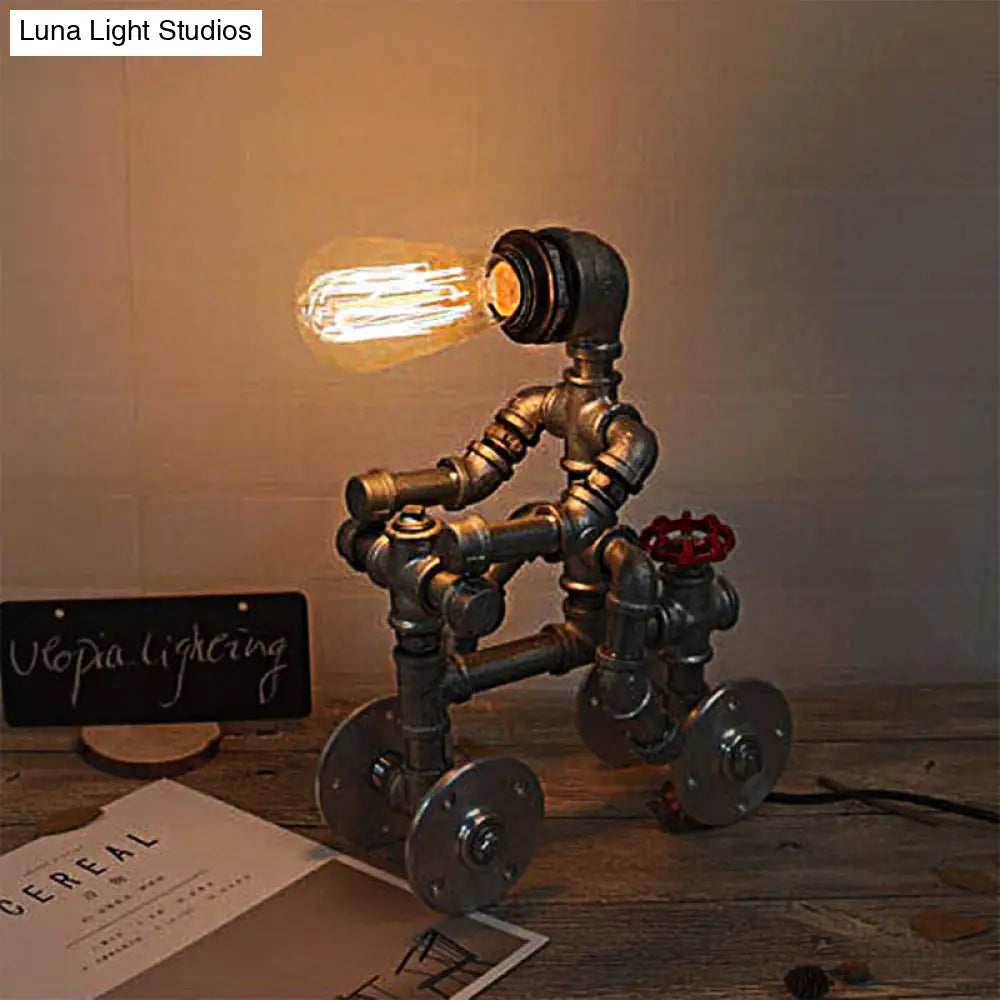 Industrial Wrought Iron Robot Design Table Lamp - Water Pipe 1/3-Bulb Bedroom Standing Light