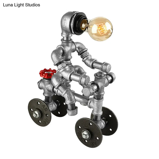 Industrial Wrought Iron Robot Design Table Lamp - Water Pipe 1/3-Bulb Bedroom Standing Light