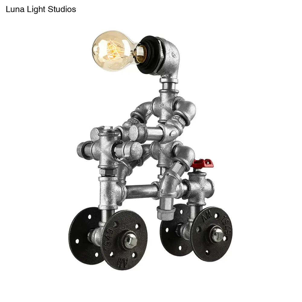 Industrial Wrought Iron Robot Design Table Lamp - Water Pipe 1/3-Bulb Bedroom Standing Light