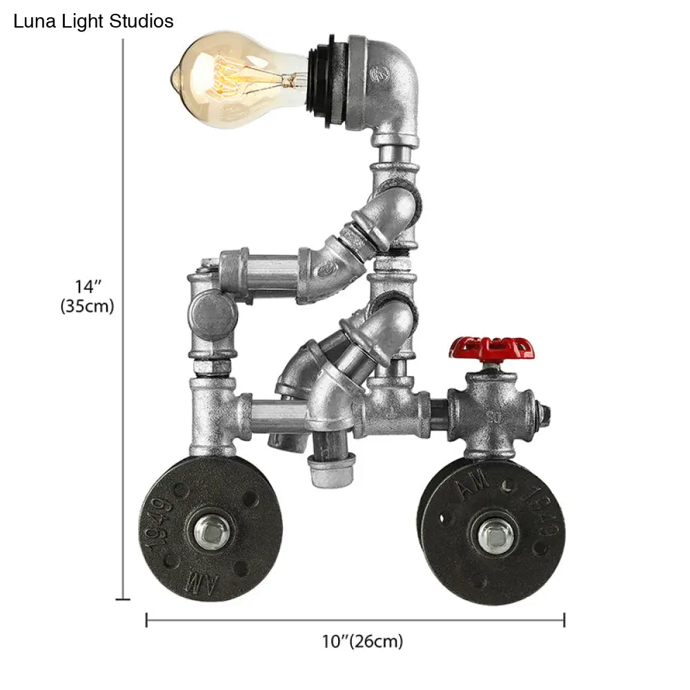 Industrial Wrought Iron Robot Design Table Lamp - Water Pipe 1/3-Bulb Bedroom Standing Light