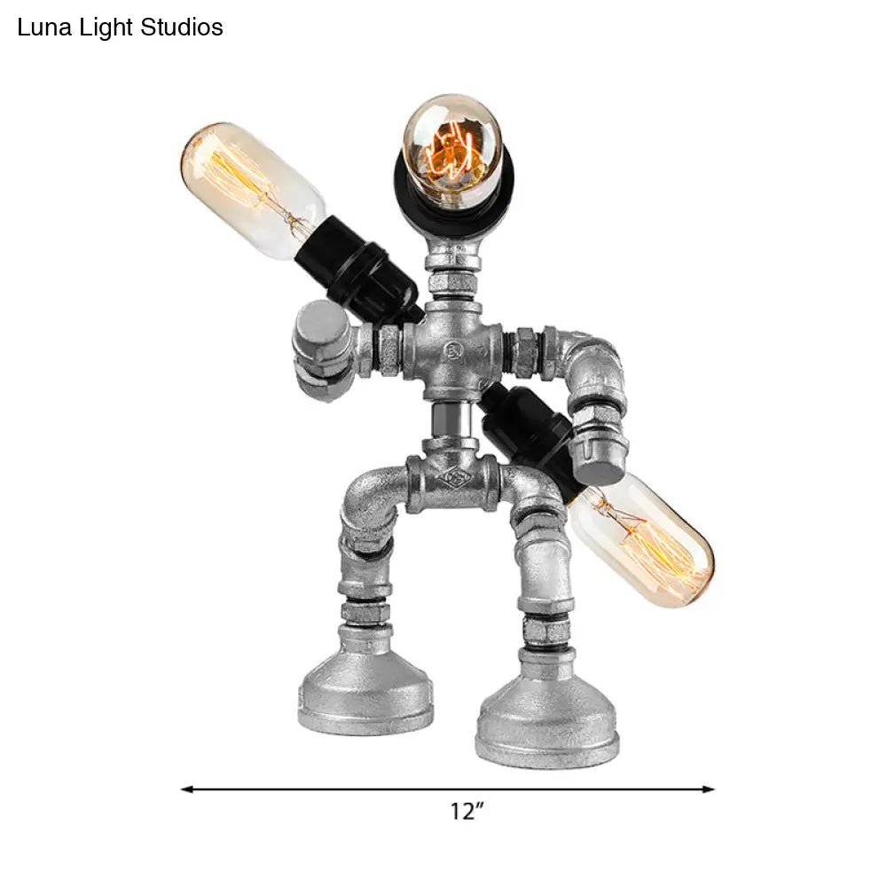 Industrial Wrought Iron Robot Design Table Lamp - Water Pipe 1/3-Bulb Bedroom Standing Light