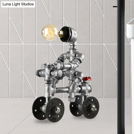 Industrial Wrought Iron Robot Design Table Lamp - Water Pipe 1/3-Bulb Bedroom Standing Light