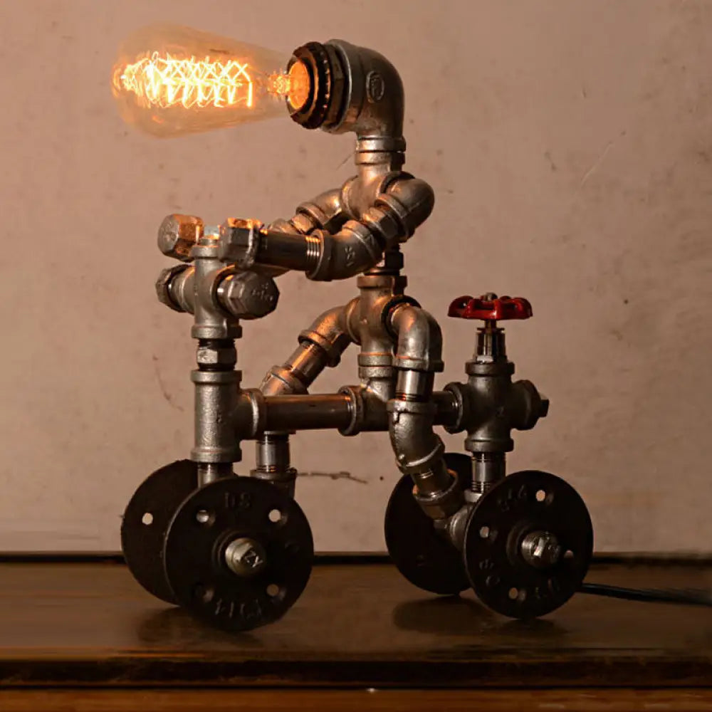 Industrial Wrought Iron Robot Design Table Lamp - Water Pipe 1/3-Bulb Bedroom Standing Light