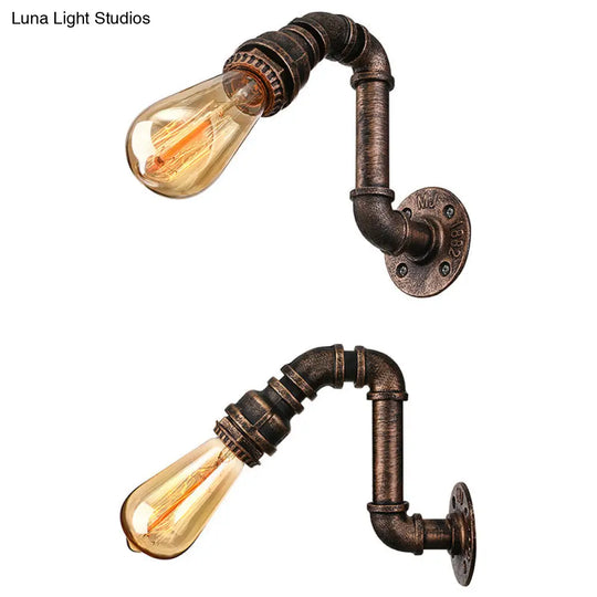 Industrial Wrought Iron Sconce With Water Pipe And Bronze Finish