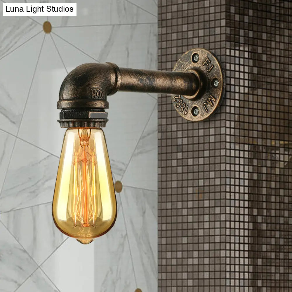 Industrial Wrought Iron Sconce With Water Pipe And Bronze Finish