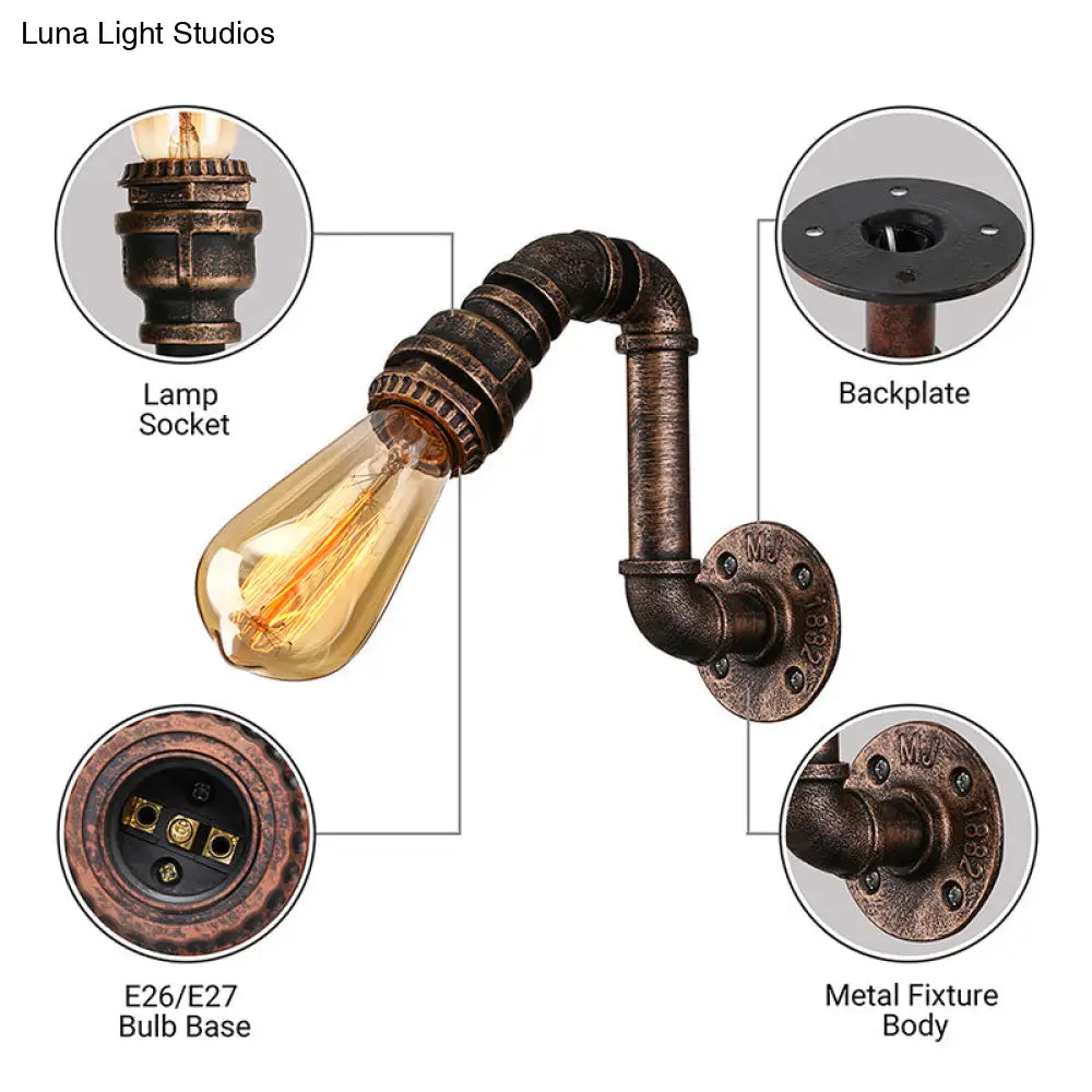 Industrial Wrought Iron Sconce With Water Pipe And Bronze Finish