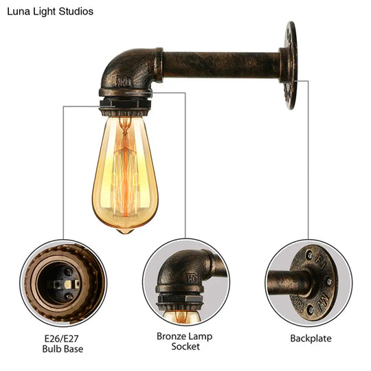 Industrial Wrought Iron Sconce With Water Pipe And Bronze Finish