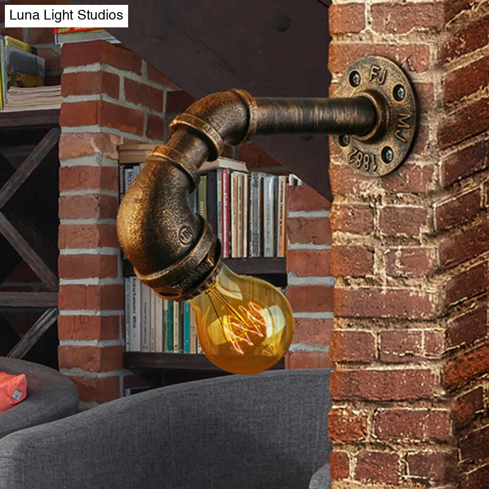 Industrial Wrought Iron Sconce With Water Pipe And Bronze Finish