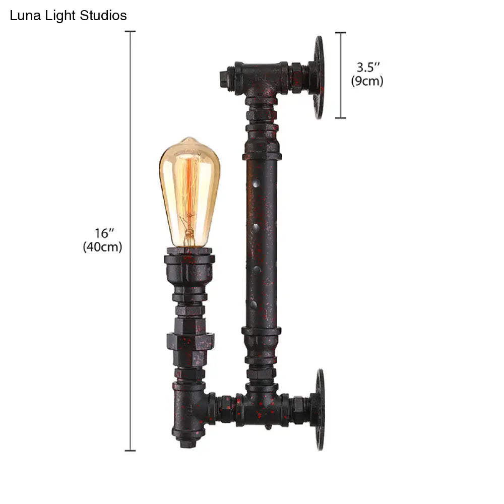 Industrial Wrought Iron Wall Sconce With Bronze Finish & Water Pipe - 1-Light Indoor Lighting