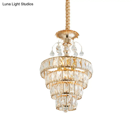 Inlaid Beveled Crystal Pendant: Gold Drop Ceiling Lamp With Traditional Suspension