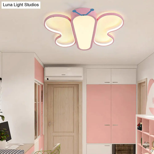 Insect Cute Butterfly Flush Mount Light In Pink For Girls Bedroom Balcony