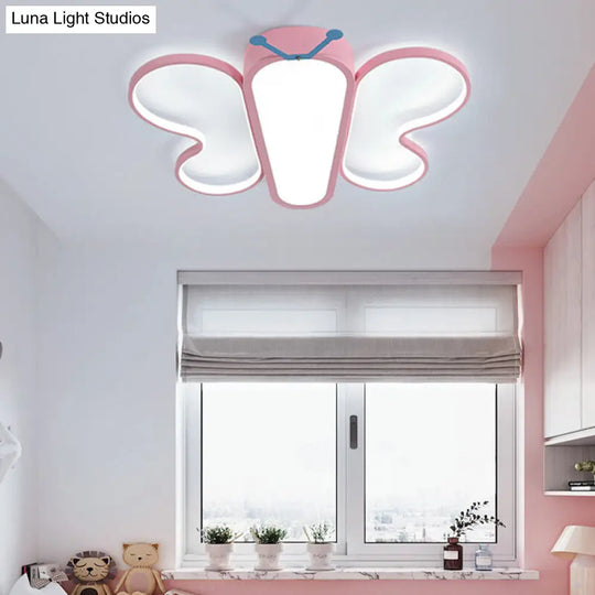 Insect Cute Butterfly Flush Mount Light In Pink For Girls Bedroom Balcony / Warm