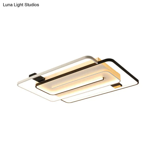 Interlaced Rectangle Led Ceiling Light With Acrylic Shade - Contemporary Black And White Flush Mount