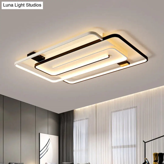 Interlaced Rectangle Led Ceiling Light With Acrylic Shade - Contemporary Black And White Flush Mount