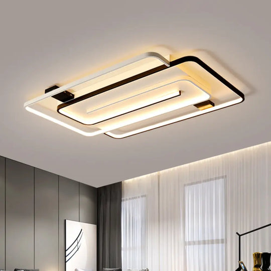 Interlaced Rectangle Led Ceiling Light With Acrylic Shade - Contemporary Black And White Flush