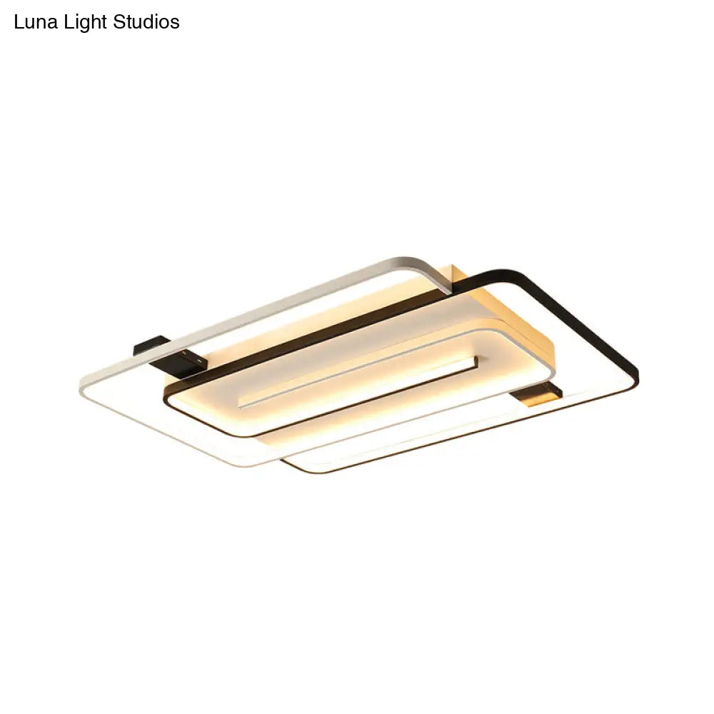 Interlaced Rectangle Led Ceiling Light With Acrylic Shade - Contemporary Black And White Flush Mount