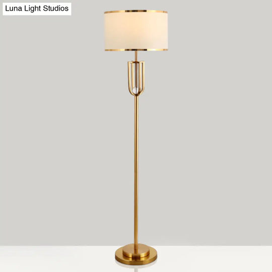 Intersected Frame Standing Light Traditional Bronze Metal Floor Lamp White Drum Shade