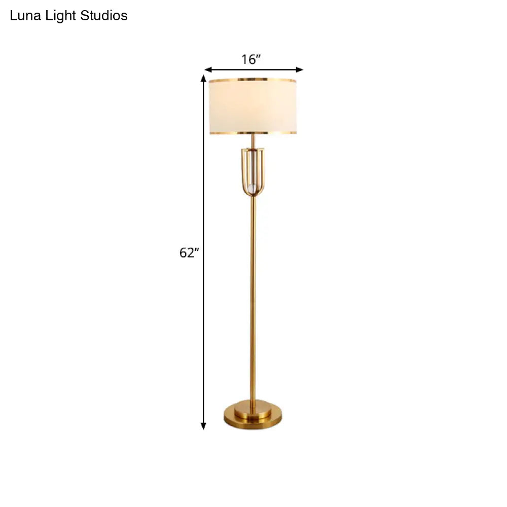 Intersected Frame Standing Light Traditional Bronze Metal Floor Lamp White Drum Shade