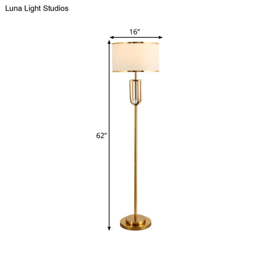 Intersected Frame Standing Light Traditional Bronze Metal Floor Lamp White Drum Shade