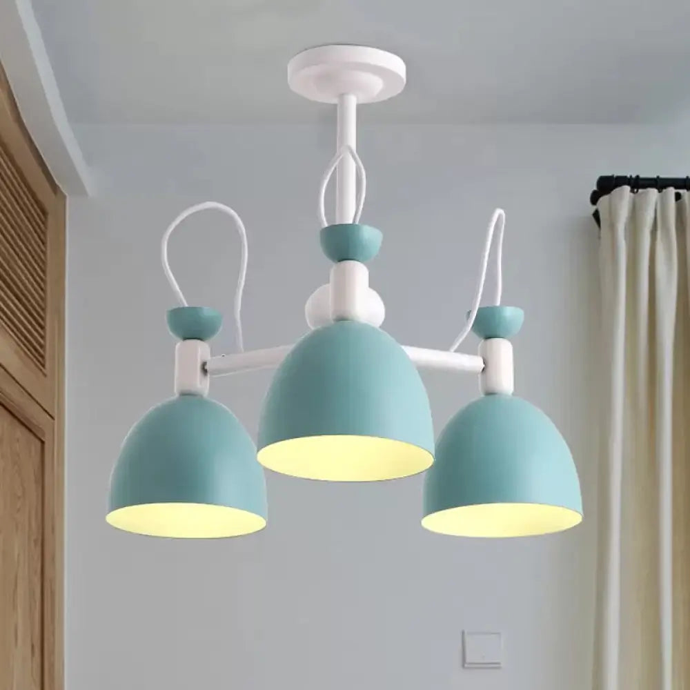 Inverted Iron Goblet Chandelier With Macaron Ceiling Suspension - Blue And White 3 /