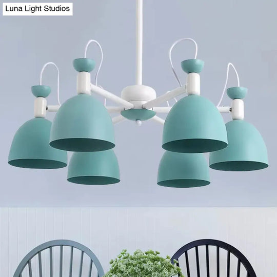 Blue And White Inverted Goblet Dinette Chandelier Macaron Ceiling Lamp With 3/6 Heads 6 /