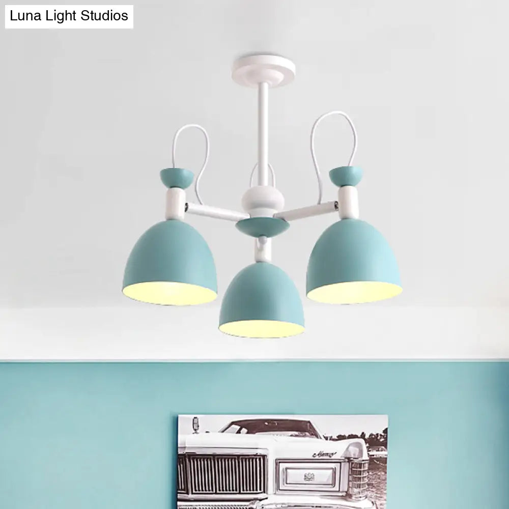 Inverted Iron Goblet Chandelier With Macaron Ceiling Suspension - Blue And White