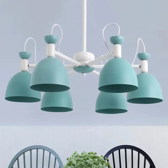 Inverted Iron Goblet Chandelier With Macaron Ceiling Suspension - Blue And White 6 /