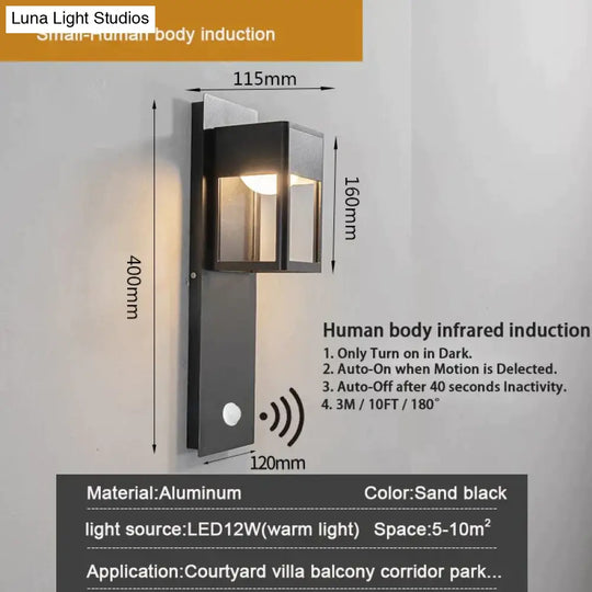 Ip67 Waterproof Outdoor Led Wall Lighting Motion Sensor Aluminum Black Bronze Garden Porch Sconce