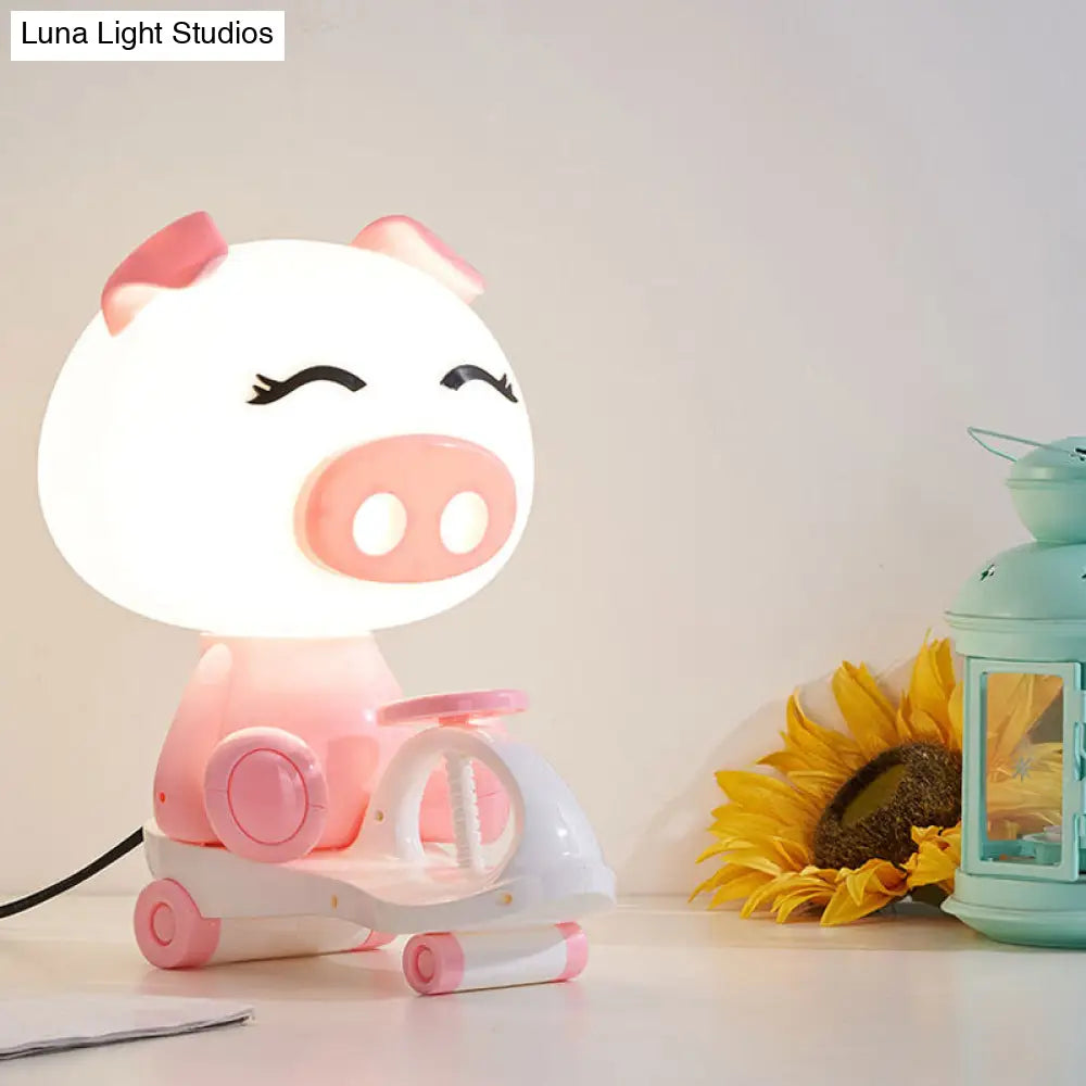 Kids Bedroom Cartoon Night Table Lamp Pig Frog Panda Reading Book Light (Black/Pink/Green) Pink