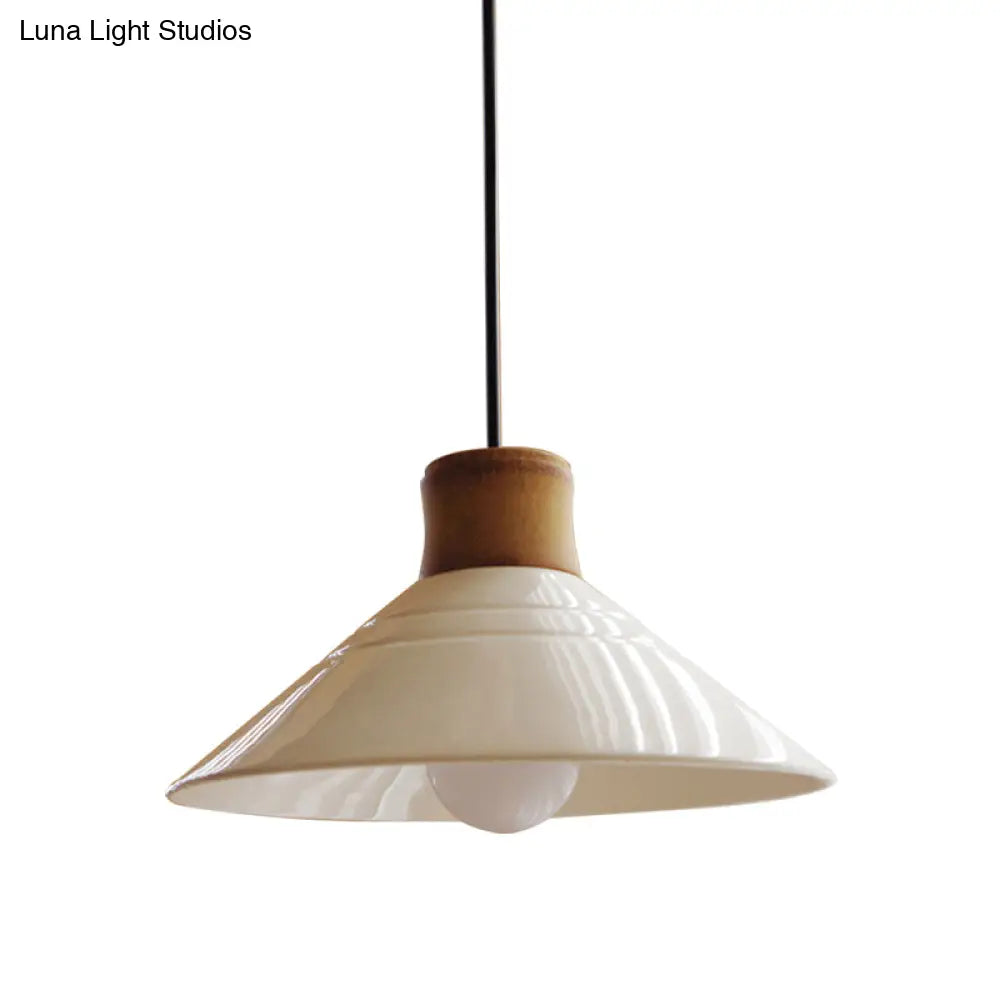 Iris - White Conic Pendant Lamp Modern Style Ceramic 1 Light Hanging Fixture For Dining Room