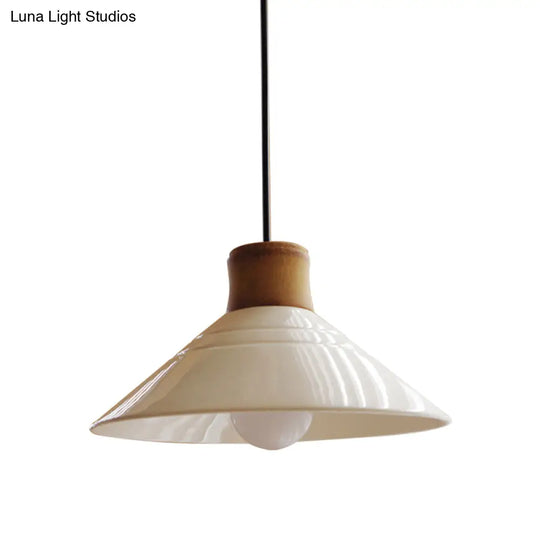 Iris - White Conic Pendant Lamp Modern Style Ceramic 1 Light Hanging Fixture For Dining Room