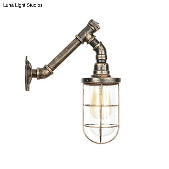 Iron Aged Brass Wall Fixture Light With Wire Cage - Rustic Stylish Mount Lighting