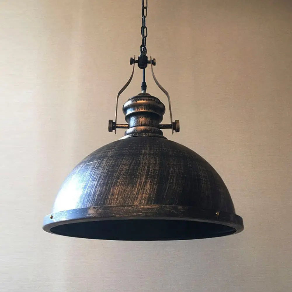 Iron Antique Bronze Farmhouse Style Pendant Light With Domed Design - Ideal For Restaurants