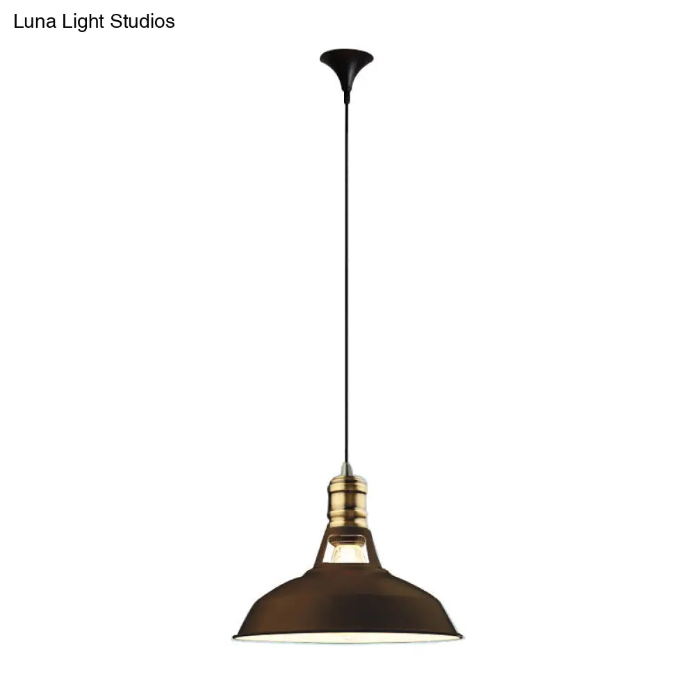 Industrial Iron Barn-Shaped Pendulum Light With Vented Socket - 1 Bulb Dining Room Pendant Fixture