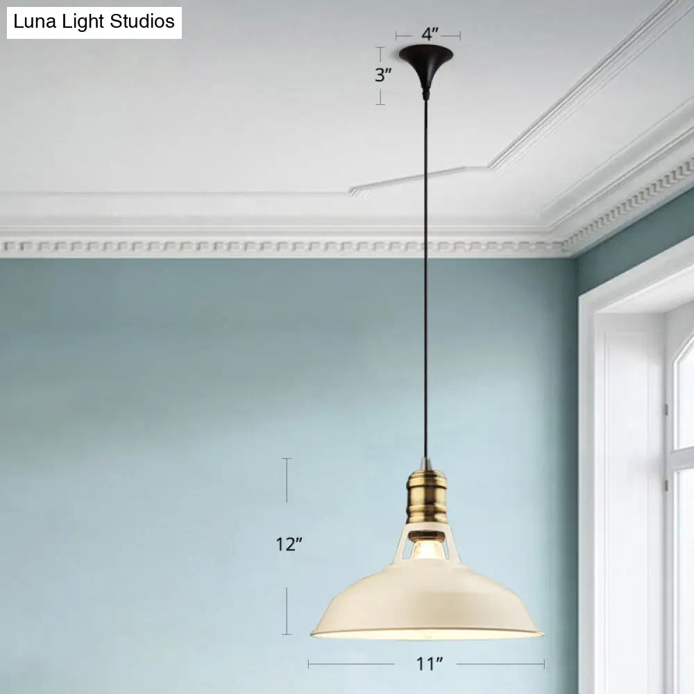 Industrial Iron Barn-Shaped Pendulum Light With Vented Socket - 1 Bulb Dining Room Pendant Fixture