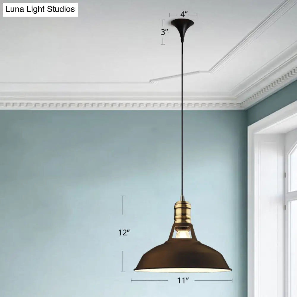 Industrial Iron Barn-Shaped Pendulum Light With Vented Socket - 1 Bulb Dining Room Pendant Fixture