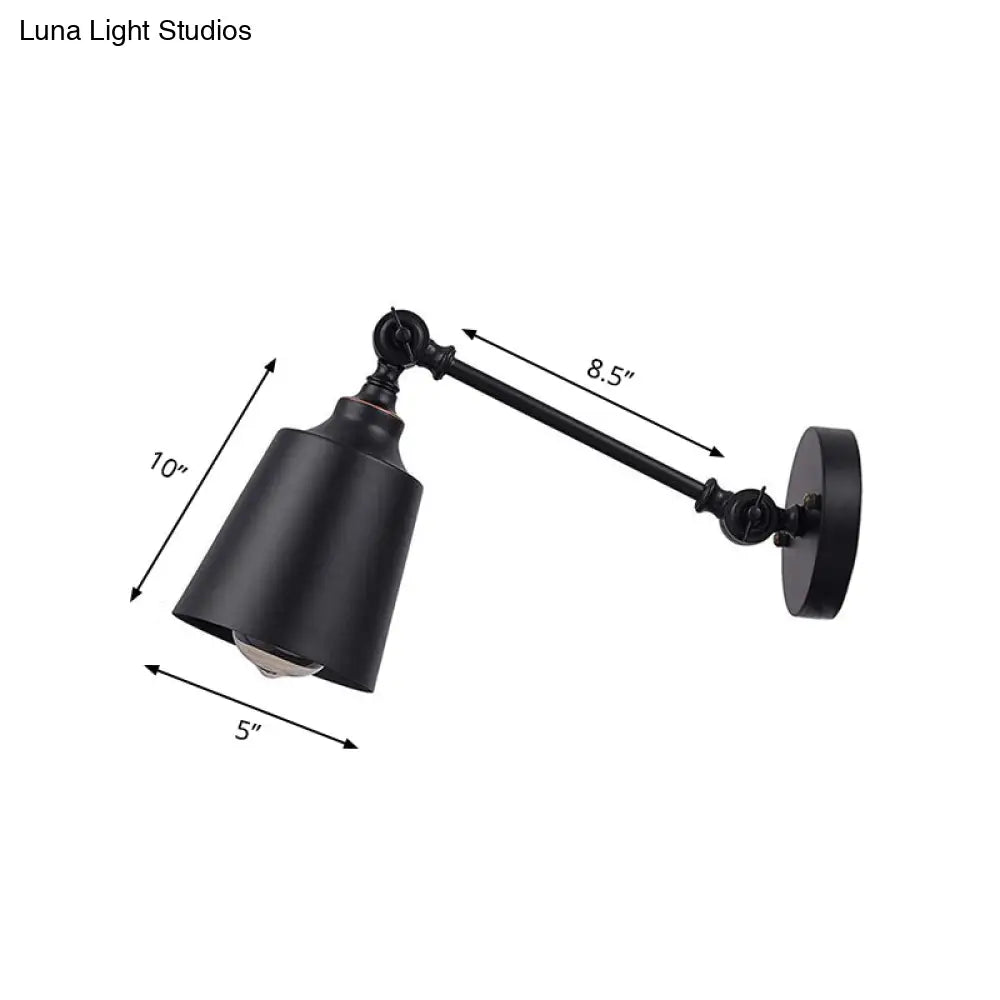 Iron Bell Industrial Wall Mount Sconce With Swing Arm - 1 Head Bedside Plug-In Lighting Fixture In